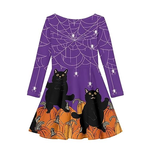 Halloween Party Girls Dress Novelty Halloween Dress Fall Long Sleeve Midi A Line Twirly Fit and Flare Skater Dress2