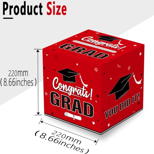 Image of Graduation Card Box 2026, Red Foldable Cardboard Card Box for Party, 2026 Graduation Party Decorations, Red Graduation box
