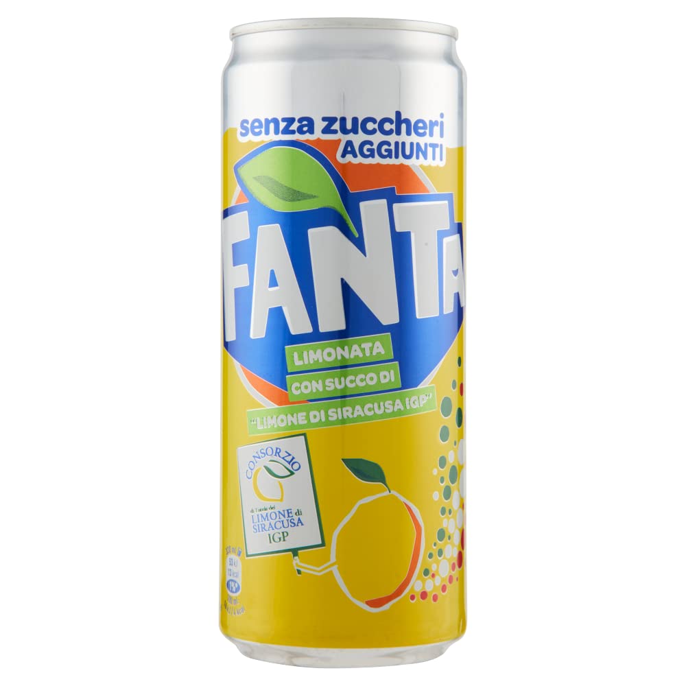 48x Fanta Limonata Zero Zitrone Limonade Null Zuckerzusatz Alkoholfreies Getränk Kohlensäurehaltiges Erfrischungsgetränk auf Basis von Zitronensaft 12% Einwegdose 330ml + Italian Gourmet Polpa 400g