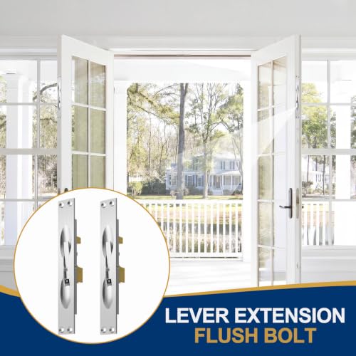 Image of Blulu 2 Pcs Solid Brass Extension Flush Bolt with Rod 10 Inch, 1 inch W x 6-3 /4 inch H Flush Bolt for French Doors & Double Doors, Sliver