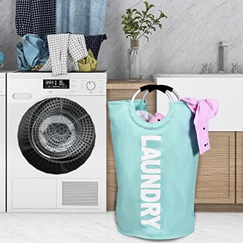 82L Laundry Basket Bag - Large Foldable Washing Basket, Collapsible Fabric Laundry Hamper - Laundry Basket with Handles for Bedroom, Bathroom, Utility Rooms (Light Blue)