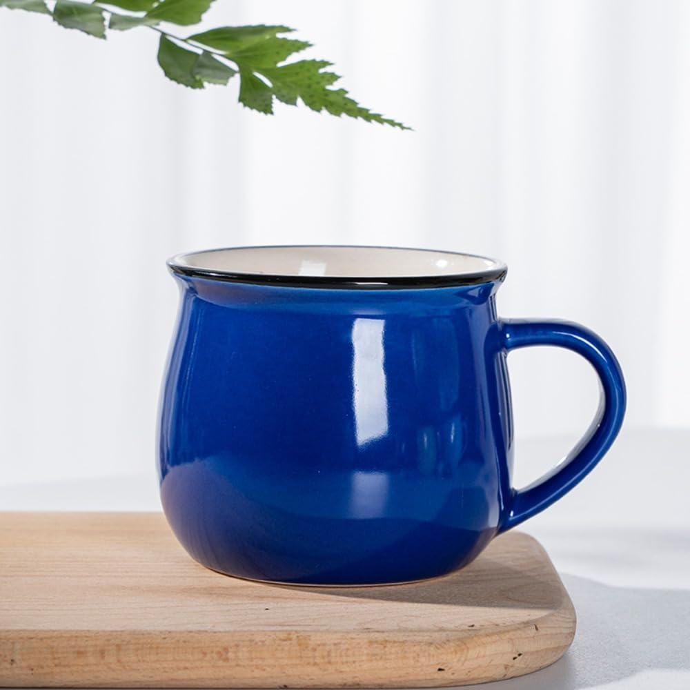 Coloured Coffee Mugs,Camping Tea Mugs, Enamel Coffee Mug,Vintage Round Enamel Cup(S,Dark Blue)