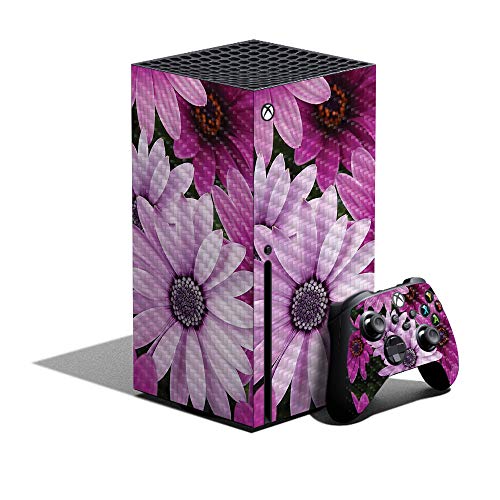 Mighty Skins Carbon Fiber Skin Compatible with Xbox Series X Bundle - Purple Flowers | Protective, Durable Textured Carbon Fiber Finish | Easy to Apply | Made in The USA