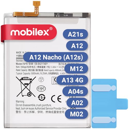 MOBILEX® Batería EB-BA217ABY para Samsung Galaxy A21s / A12 / A12 Nacho (A12s) / M12 / A13 4G / A04s / A02 / M02 | 5000mAh - OEM | Interna Repuesto con Adhesivo | Capacidad Original