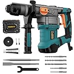 1-1/4 Inch SDS-Plus 13 Amp Heavy Duty Rotary Hammer Drill with Safety Clutch 4 Functions and Variable Speed, Including Chisels and Drill Bits