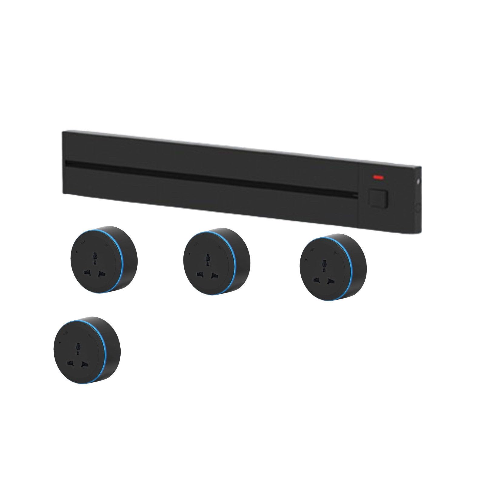 Power Strips Slide Rail Socket with Adjustable LED Aperture - 110-220 Universal Voltage, IP20 Protection, 32A Capacity, Office &amp; Home(Black,40cm)