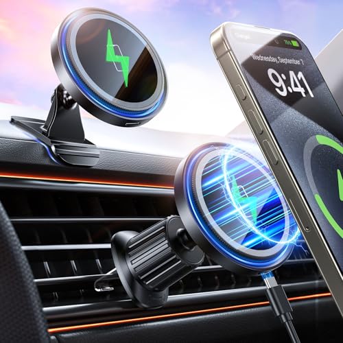 Cargador inalámbrico de coche para iPhone 17 con soporte magnético de rejilla y salpicadero