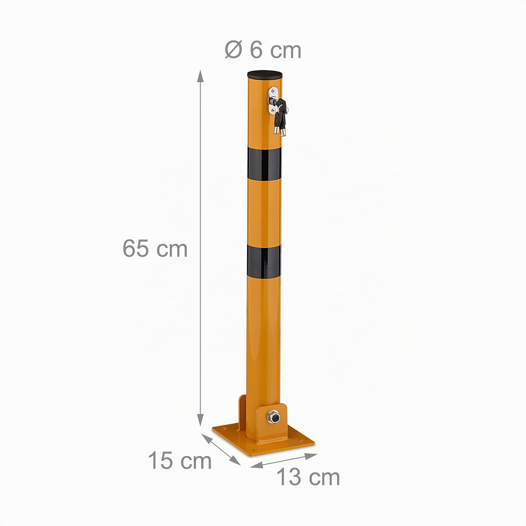 Relaxdays Pivote Aparcamiento Acero, Bloqueo Plaza Parking, Cepo Parking Suelo 65 cm, con Cerradura, Amarillo y Negro