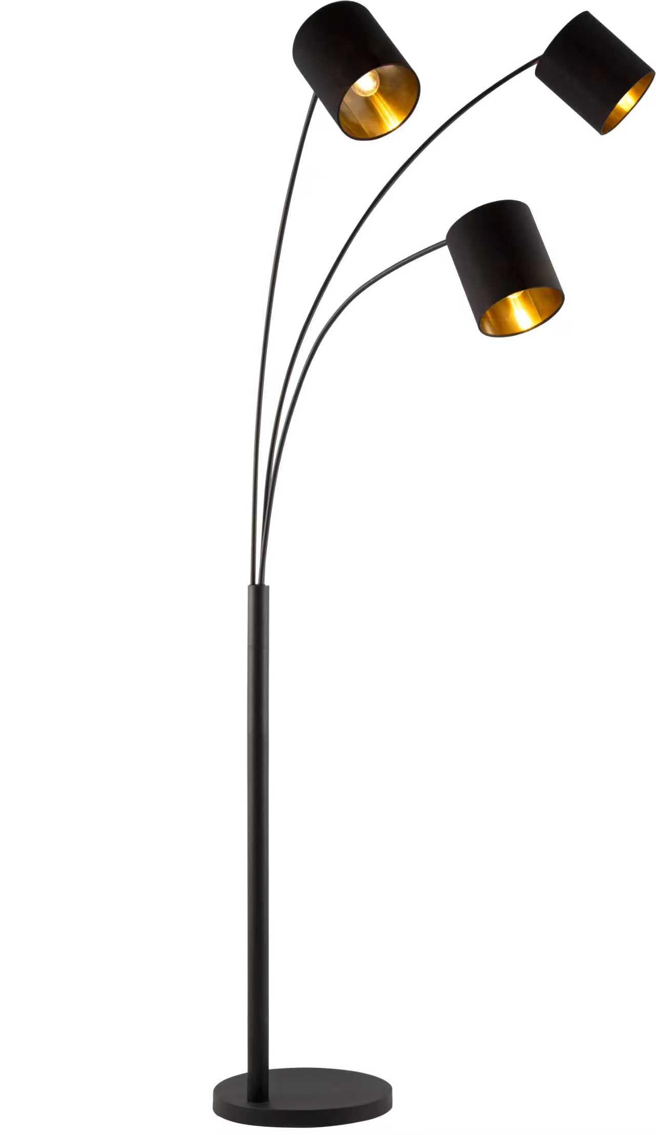 Home Sweet Home Bogenlampe 3 Flammig Schwarz Gold | Moderne Stehlampe Wohnzimmer 190cm | Verstellbare Bogenleuchte E27 inkl. 3x 9W LED Leuchtmittel | Stabile Standleuchte Industrial