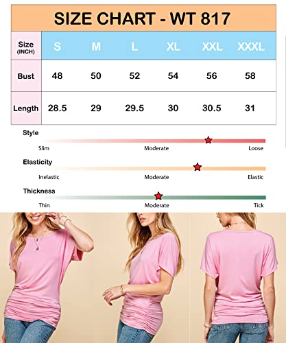 Mbj Wt817 Womens Dolman Drape Top With Side Shirring L Pink #TOP5