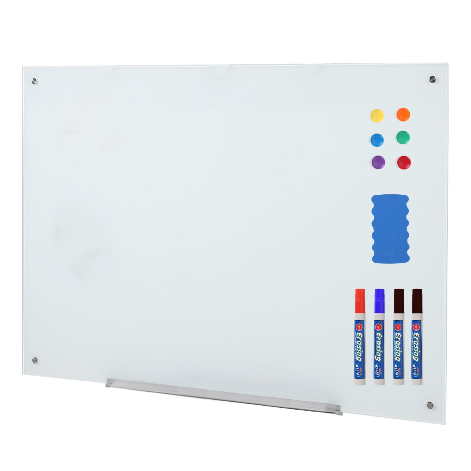 Aptliton Frameless Magnetic Glass Whiteboard, Wall Mounted, White,90x60cm