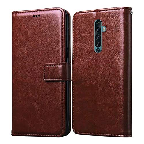 Image of Amazon Brand-Solimo Flip Leather Mobile Cover (Soft, Flexible & Kickstand Back case) Compatible for Oppo Reno2 F (Brown)