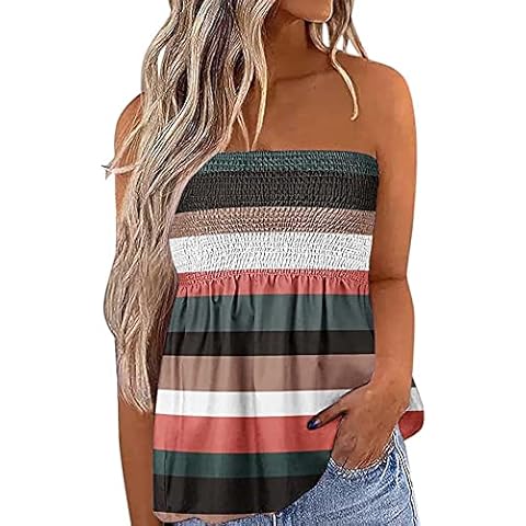 Womens Tube Tops Sleeveless Strapless Backless Pleated Stretch Bandeau Tank Top Tunic Vest Shirt Blouse Cover