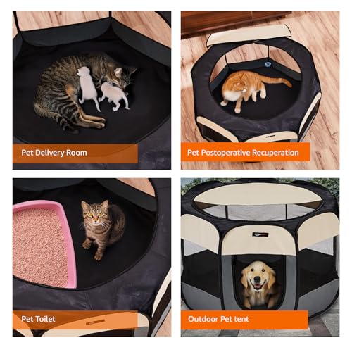 Image of amazon basics, Foldable Soft Pet Playpen Indoor Pet Fence Enclosure with Mesh Window, Lightweight and Durable for Travel, Small | 70cm x 70cm x 45cm