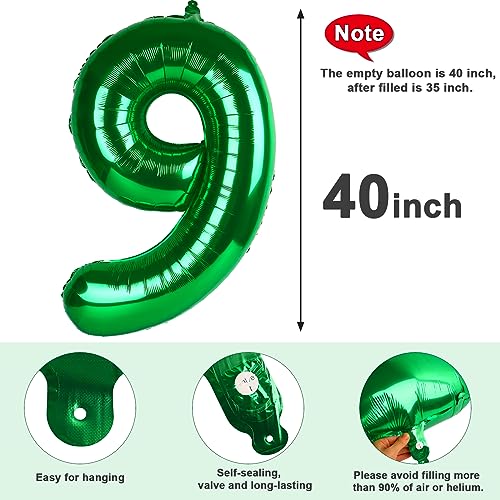 Image of 9 Balloon Numbers Birthday Decorations, 40In Green Balloons for Men Women | Eye-catching Appearance, Perfect Decorative Centerpieces, Convenient Self-sealing Structure, Widely for Various Occasions