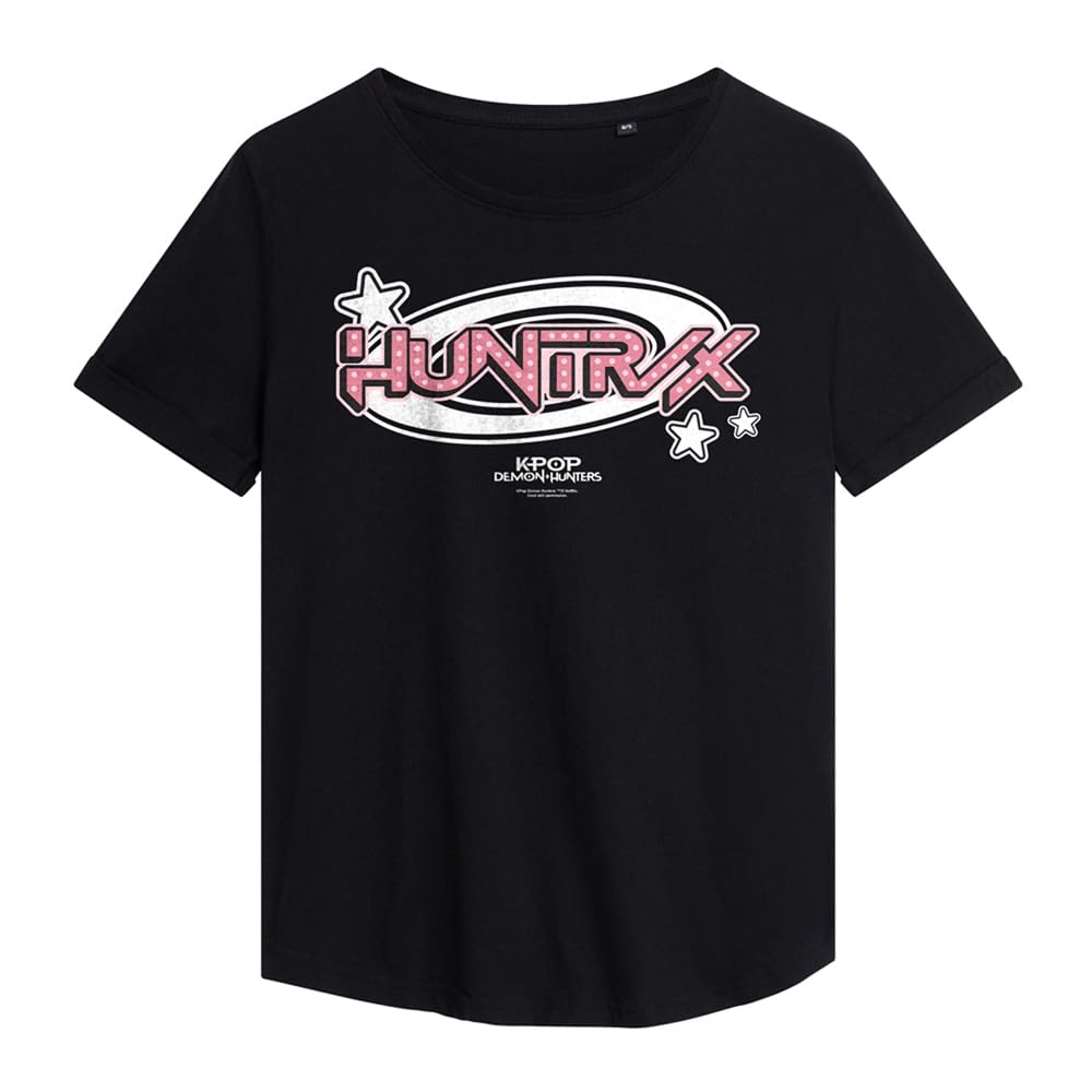 Kpop Demon Hunters Huntrix Circle Logo Ladies Fashion T Shirt, Black, XX-Large
