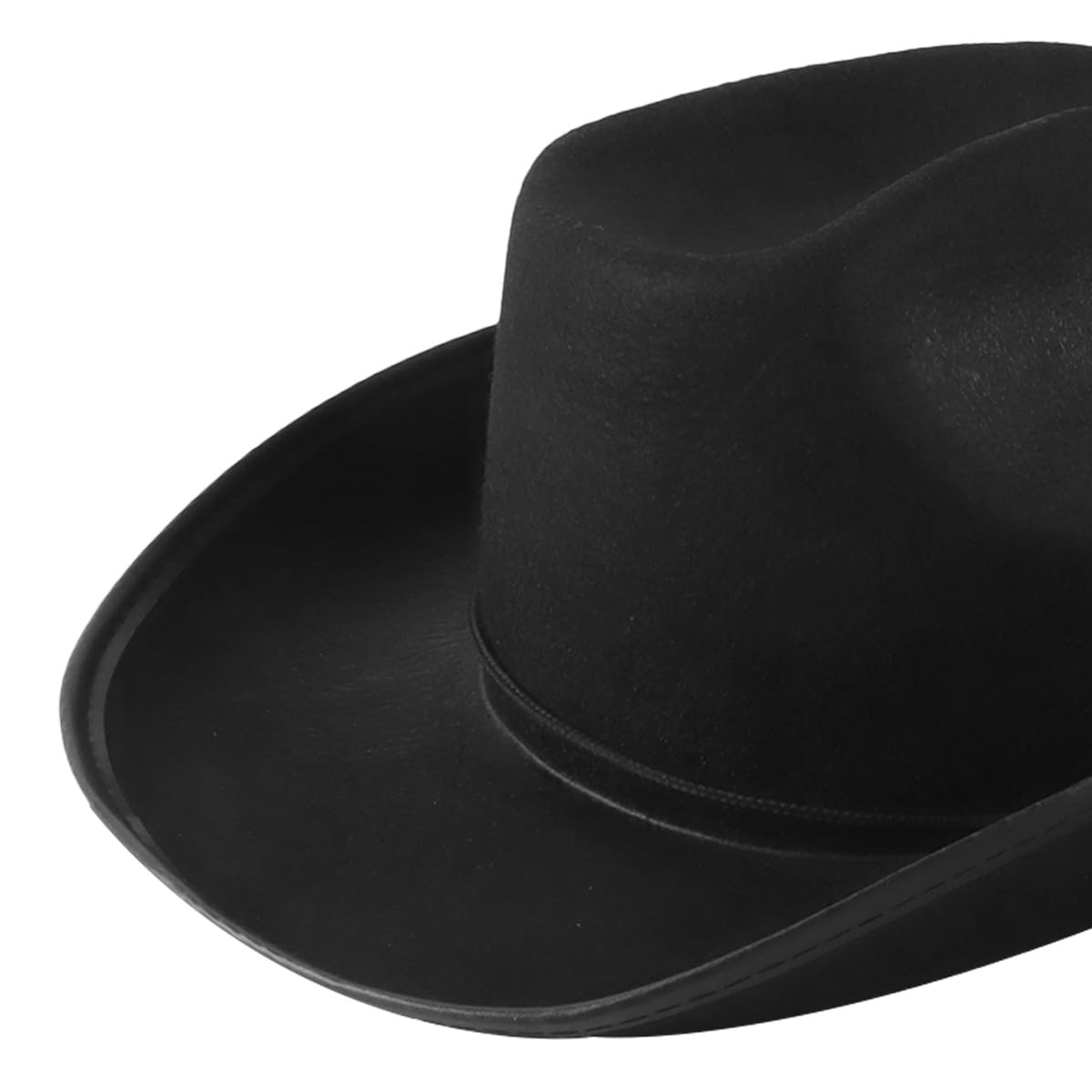 Qury Sombrero de vaquero, sombrero de fieltro envuelto en el borde para el salvaje oeste, disfraz, carnaval, fiesta temática, al aire libre, rodeo, moda campestre (negro)