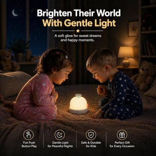 Image of One94Store Push Button Bell Shape Silicone Toy with Soft Glow, 1200mAh Battery, Minimalist Kids Room Lamp, Bedside Decor for Bedroom, Nursery & Gifting