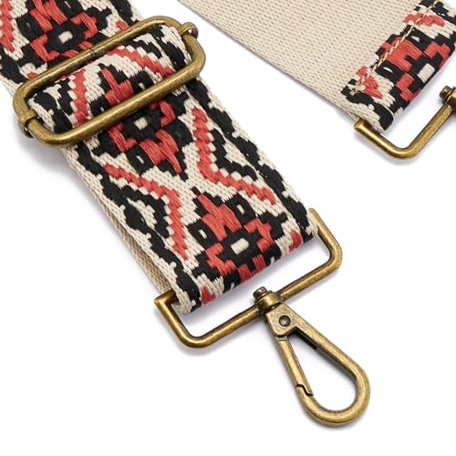 Image of ZOOEASS Bronze Buckles Purse Strap, 2 inch Wide Crossbody Handbag Strap Adjustable Replacement Shoulder Strap Vintage Embroidery