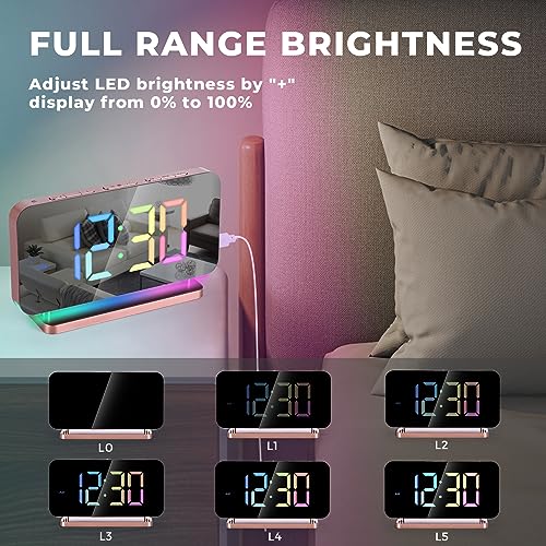 SZELAM Digital Clock,Alarm Clock Bedside,7.4''LED Mirror with 10 Modes RGB Night Light,11 Colors LED Display,Auto Dimming,USB C Charging Port,5 Levels Volume Desk Bedroom Teens, Rose Gold SZELAM Digital Clock,Alarm Clock Bedside,7.4''LED Mirror with 10 Modes RGB Night Light,11 Colors LED Display,Auto Dimming,USB C Charging Port,5 Levels Volume Desk Bedroom Teens, Rose Gold