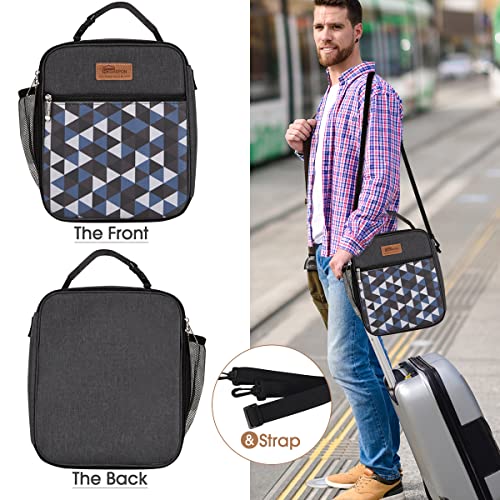 Buringer Homespon Reusable Lunch Bag Insulated Lunch Box Bento Cooler Tote With Front Pocket And Removable Adjustable Shoulder Strap For Woman/Man/Office (Black With Geometry) #TOP3