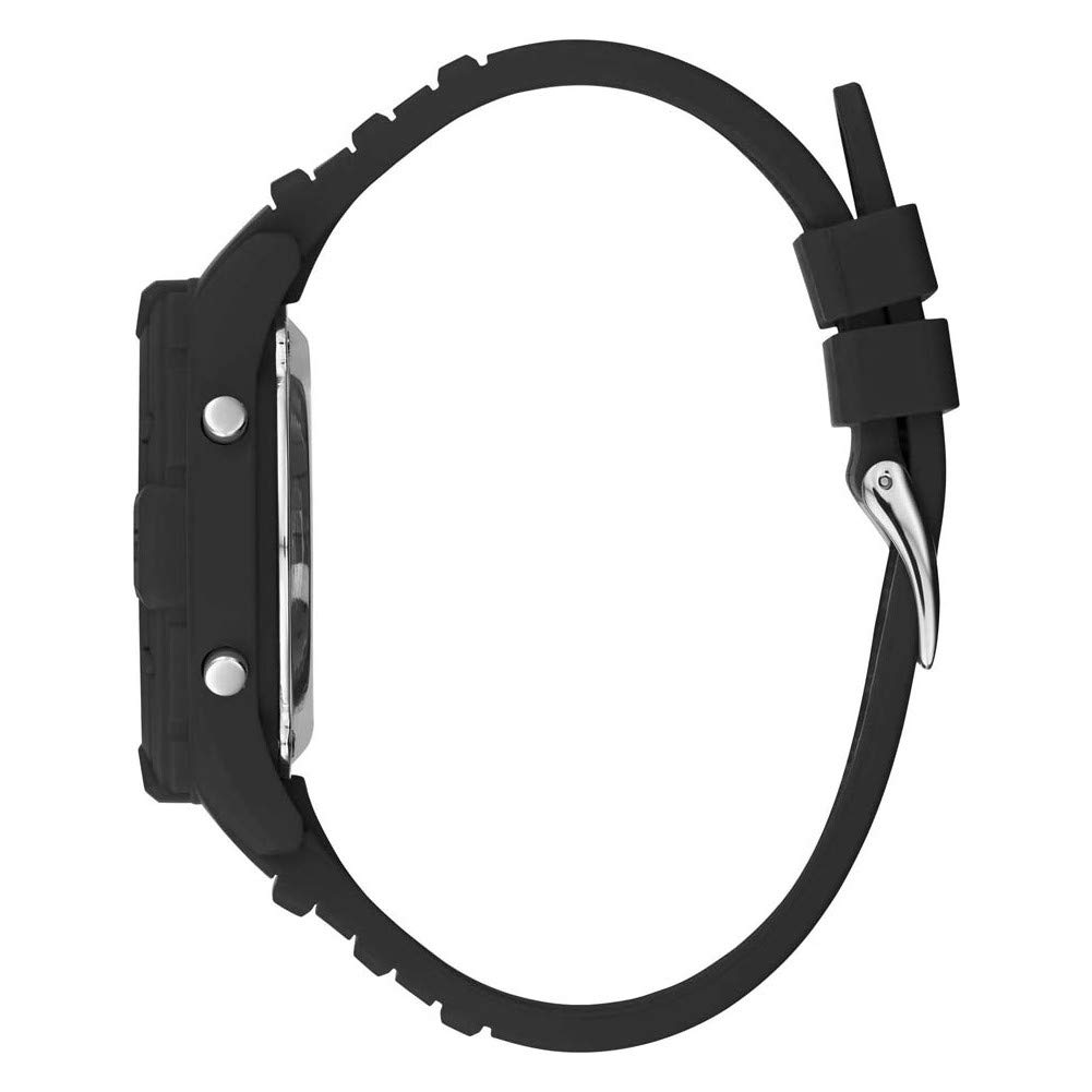 Strana view of the GUESS Bounce U1281L2 digital watch, showing the profile pouzdra a tlačítek na boku.