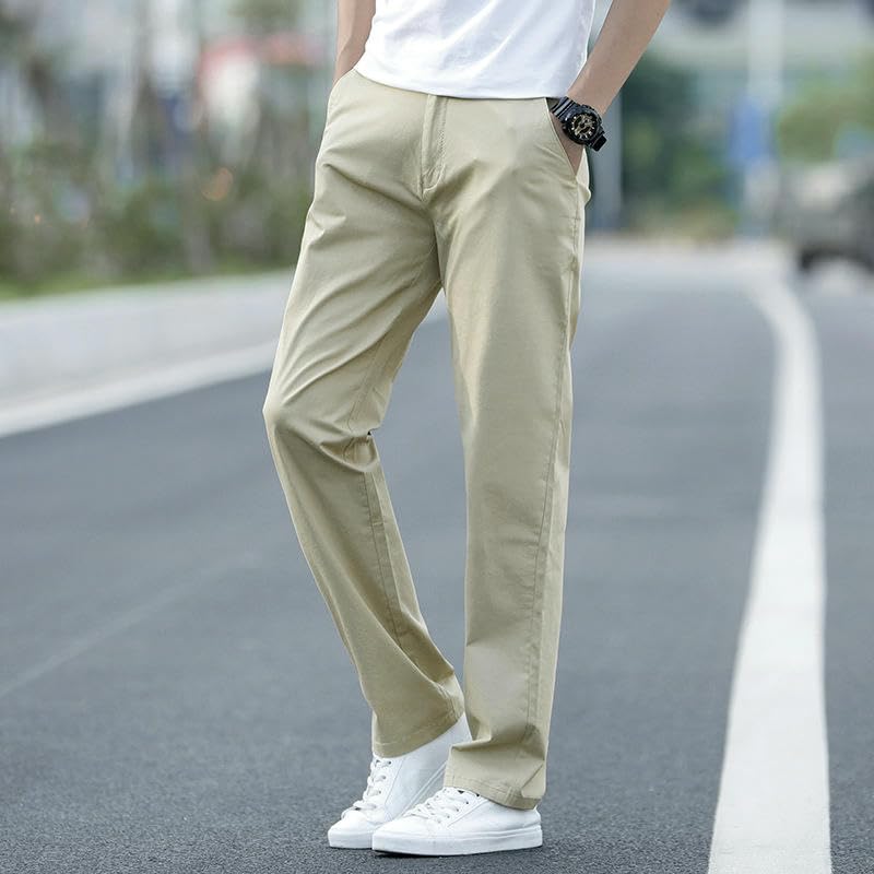 Men's Summer Cotton Loose Straight Versatile Wide Leg Trendy Elastic Business Casual Pants2