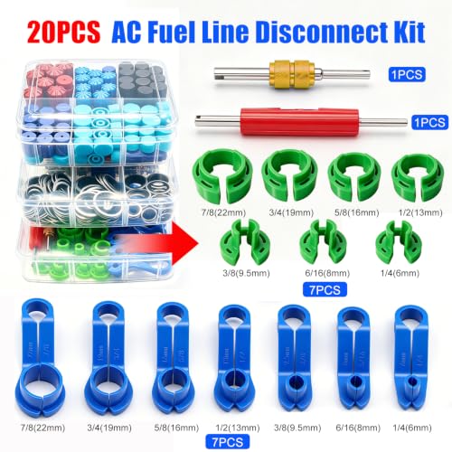 Image of TWTADE 7 Set Car A /C Repair Kit - R134A Valve Core Remover Installer Tool Kit, AC Valve Core & Valve Cap Kit, AC Gasket Seal & O Ring, A /C Fuel Line Disconnect Tool for Air Conditioner System