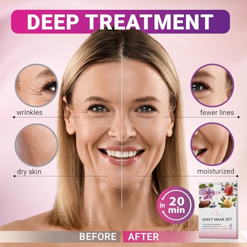 6 Pack of Sheet Face Masks Skincare - Collagen Face Mask Sheets with Hyaluronic Acid, Vitamin C, Snail Mucin - Facial Sheet Mask for Hydrating, Moisturizing, Rejuvenating - Image 3