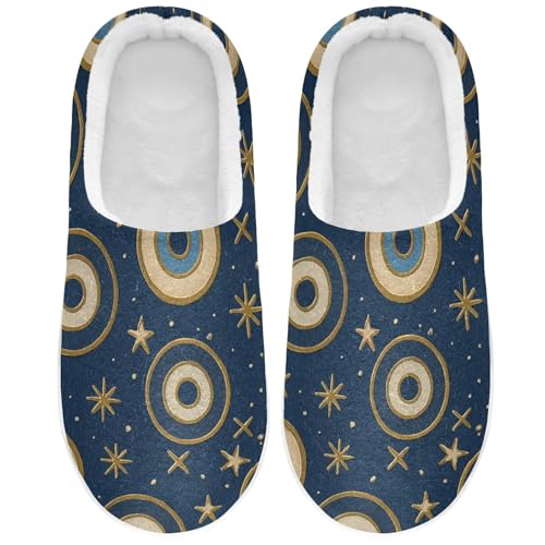 JUNZAN North African Evil Eye Navy Mens Home Cotton Slipper Closed Toe Memory Foam Indoor Shoes for Travel Funny Presents 6-7