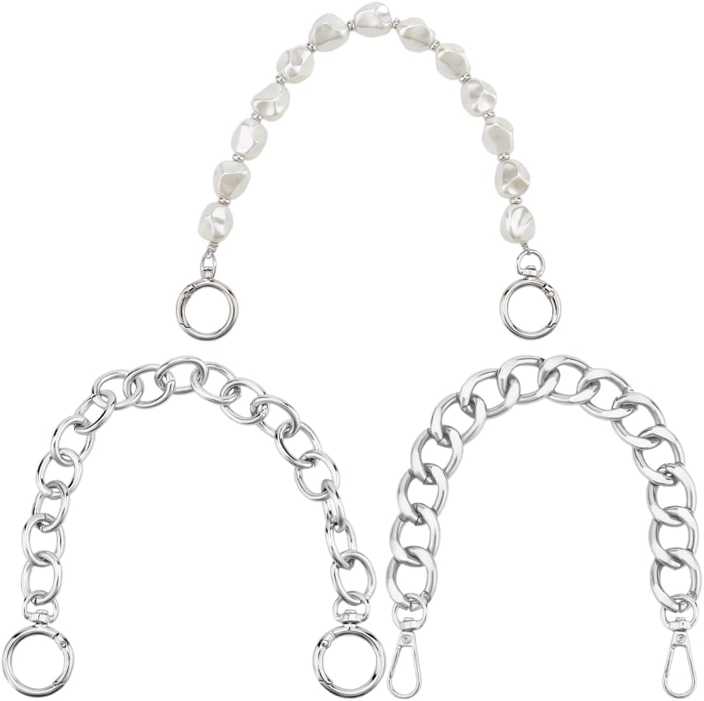 Beebeecraft 3Pcs 3 Styles Purse Chain Extender 11.8/12.2/13.2 Inch Cable Twist Imitation Pearl Chain Bag Strap Extender Replacement Handle with Swivel Clasps for Handbag Making DIY