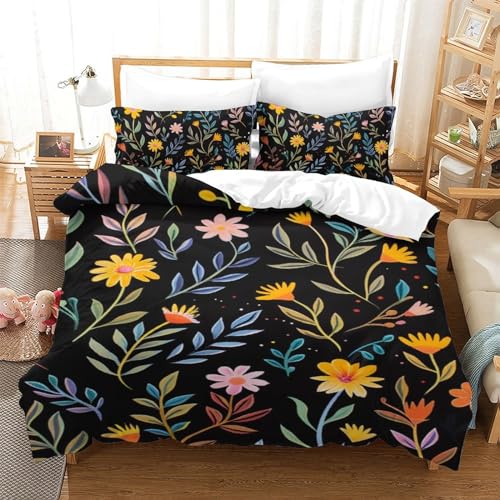 Housse de couette 3D fleurs facile à enfiler avec fermeture éclair intégrée