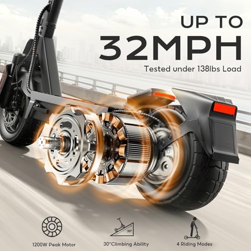 Image of Electric Scooter 32MPH, 1200W Fast E-Scooter for Adults and Teens, 10 Inch Off-Road Tires,IP65 Portable and Foldable Long Range Escooter Commuter