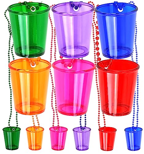 Iconikal 12-Pack Shot Glasses on Beaded Necklace Assorted Colors Durable Plastic 2 oz. Shot Glasses Tailgating & More
