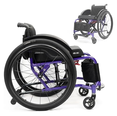アルミ製軽量車椅子、大人用軽量車椅子、ポータブル輸送車椅子、自走式移乗車椅子、軽量折りたたみ式スポーツ車椅子(パープルA、15.7インチ 40cm)