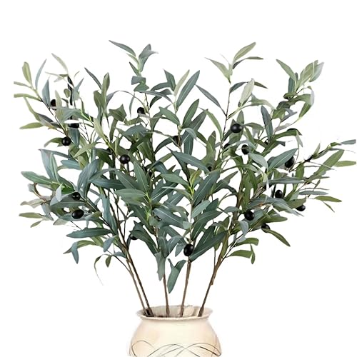 WISTART 8 Pcs 26.8 Inch Artificial Olive Leaves Long Stems Fake Eucalyptus Plant Branches for DIY Floral Crafts Arrangement Vase Bouquets Wedding Greenery Decor