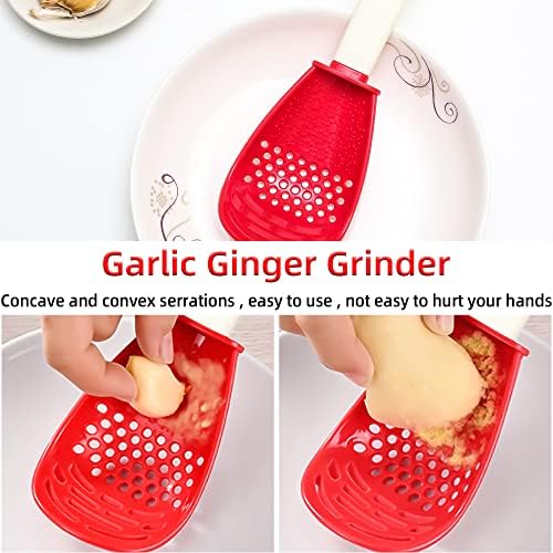 2PCS Multifunctional Cooking Spoon,Plastic Spoons,Kitchen Tools,Cooking Utensil,Slotted Spoon for Kitchen Cooking Mashing Grating Garlic,Egg White Separator,Skimmer Colander Strainer (Red+Black )
