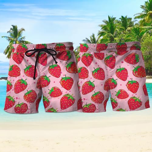 V-DECORPARKS Strawberry Mens Swim Trunks - Tropical Fruit Swimming Trunk for Men - Beach Shorts, Mens Swim Shorts 732