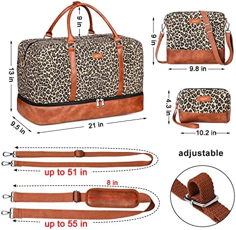 Weekender Bag Canvas Overnight Bag Large Travel Duffle Bag Carry On Leather Travel Tote Bag with Shoe Compartment Fit 21.5" Laptop for Women & Men 6 Weekender Bag Canvas Overnight Bag Large Travel Duffle Bag Carry On Leather Travel Tote Bag with Shoe Compartment Fit 21.5" Laptop for Women & Men