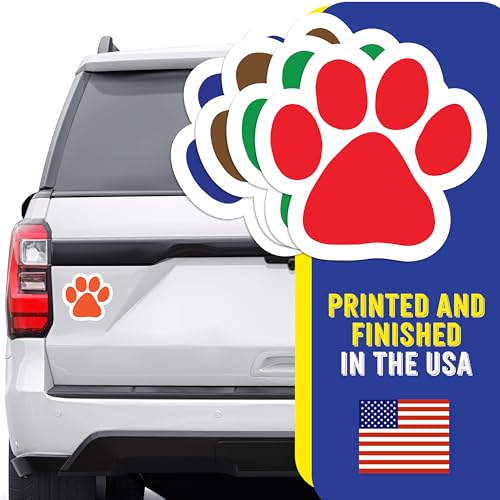 Image of Solid Design Paw Locker Magnet 5 Inch 4 Pack, Dog Lover Gift, Made in USA | Heavy duty magnetic decal for car, truck, SUV or fridge, full color UV printed