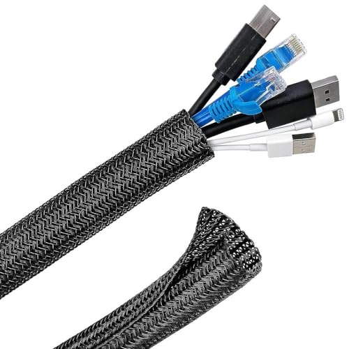 REY Cubre Cables Organizador Manguito de Cable Auto Cierre 13mm 1 Metro Color Negro