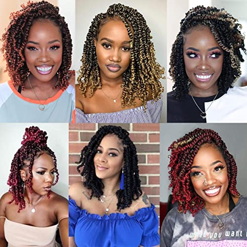 Zrq Short 8 Packs Pre-Twisted Bob Passion Twist Crochet Hair With Curly Ends 12 Inch Pre Looped Ombre Copper Red Passion Twists Hair 12 Roots/Pack Synthetic Crochet Braids Hair For Women T350# #TOP5