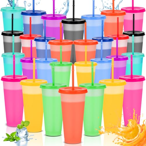Lista de Vasos de plastico con popote del mes. 47 30 Vasos de Plastico con Tapa y Popote Sin BPA, Vasos que Cambian de Color con Agua Fría-10 Colores, 710ml Vasos para Fiesta, Vasos de Plastico para Fiestas, Bodas, Reuniones,...