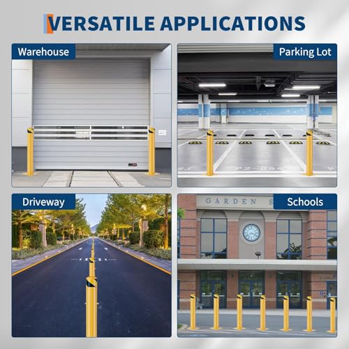 Image of GarveeLife Heavy Duty Steel Safety Bollards 42 in,2 PC Steel Parking Bollards Post,Removable Bollards for Warehouse, Garage, Parking Lot,Reflective Tape, Anchor Bolts Included,4.5 in Diameter