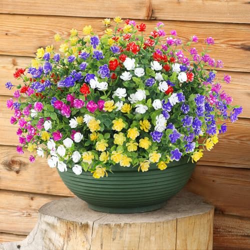 Image of Artificial Flowers for Outdoors Decoration UV Resistant, Colorful | faux plants, fake plastic eucalyptus, greenery stems, indoor outdoor use, Garden fence patio window box porch planter decor