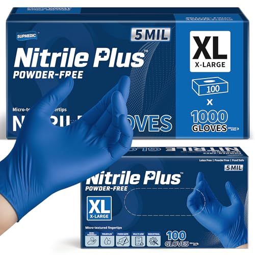 Image of Supmedic Nitrile Disposable Gloves 5Mil Powder-Free Glove, Blue 100 (XL)