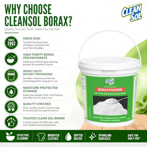 Image of Cleansol Borax Powder 5 Kg | Multipurpose Cleaning Powder & Laundry Booster | Detergent Enhancer, Stain Removal, Whitening & Slime Making Use