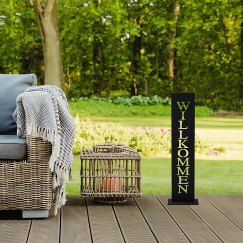 LOFTPLUS Schwarz Metall Willkommen-Schild for Garten-Deko - 71CM Handgefertigt Wetterfest Metallschild, Stilvolle Deko für Haustür, Garten, Terrasse, Hochzeit