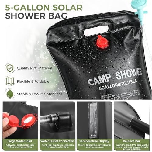 Bolsa de ducha solar portátil para camping de 5 galones miniatura 2