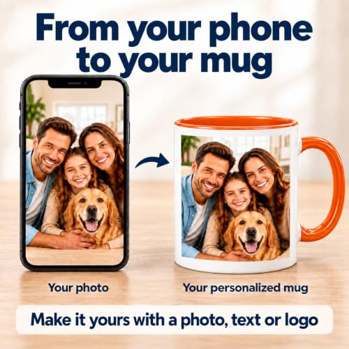 Personalized Custom Photo Coffee Mug, Text or Logo, 11 oz, Orange - Image 2